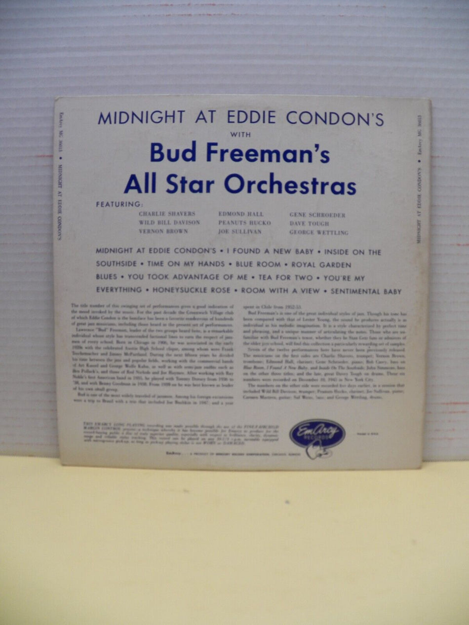 12" LP EX Bud Freeman's All Star Orchestra Midnight At Eddie Condon's 1955 Mono