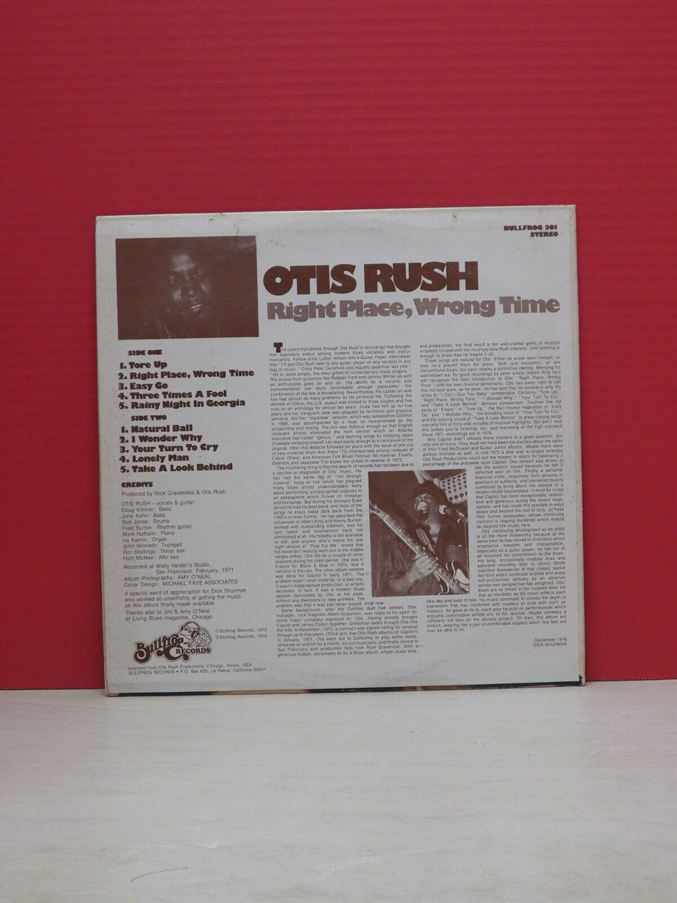 12" LP VG++/EX Otis Rush Right Place, Wrong Time 1976 Bullfrog BULLFROG 301