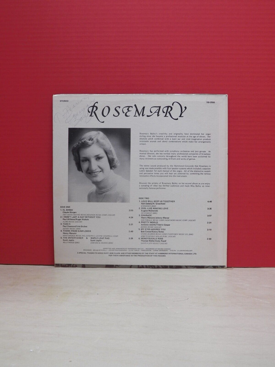 12" LP VG++/EX Rosemary Bailey Rosemary 1976 Stereo Autographed Canada Import