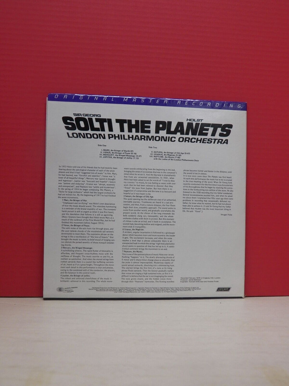 12" LP M- Solti Holst: The Planets Mobile Fidelity Sound Lab Reissue Remastered