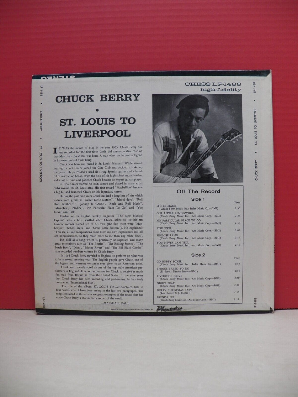 12" LP VG++/EX Chuck Berry St. Louis To Liverpool 1964 Chess Canada Import Mono