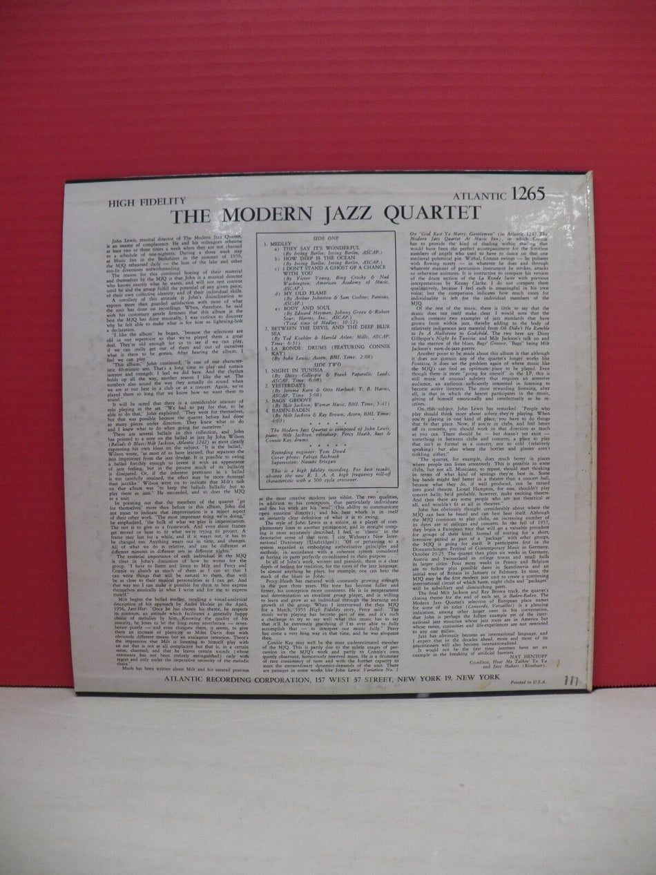 12" LP EX The Modern Jazz Quartet The Modern Jazz Quartet 1957 Atlantic Mono