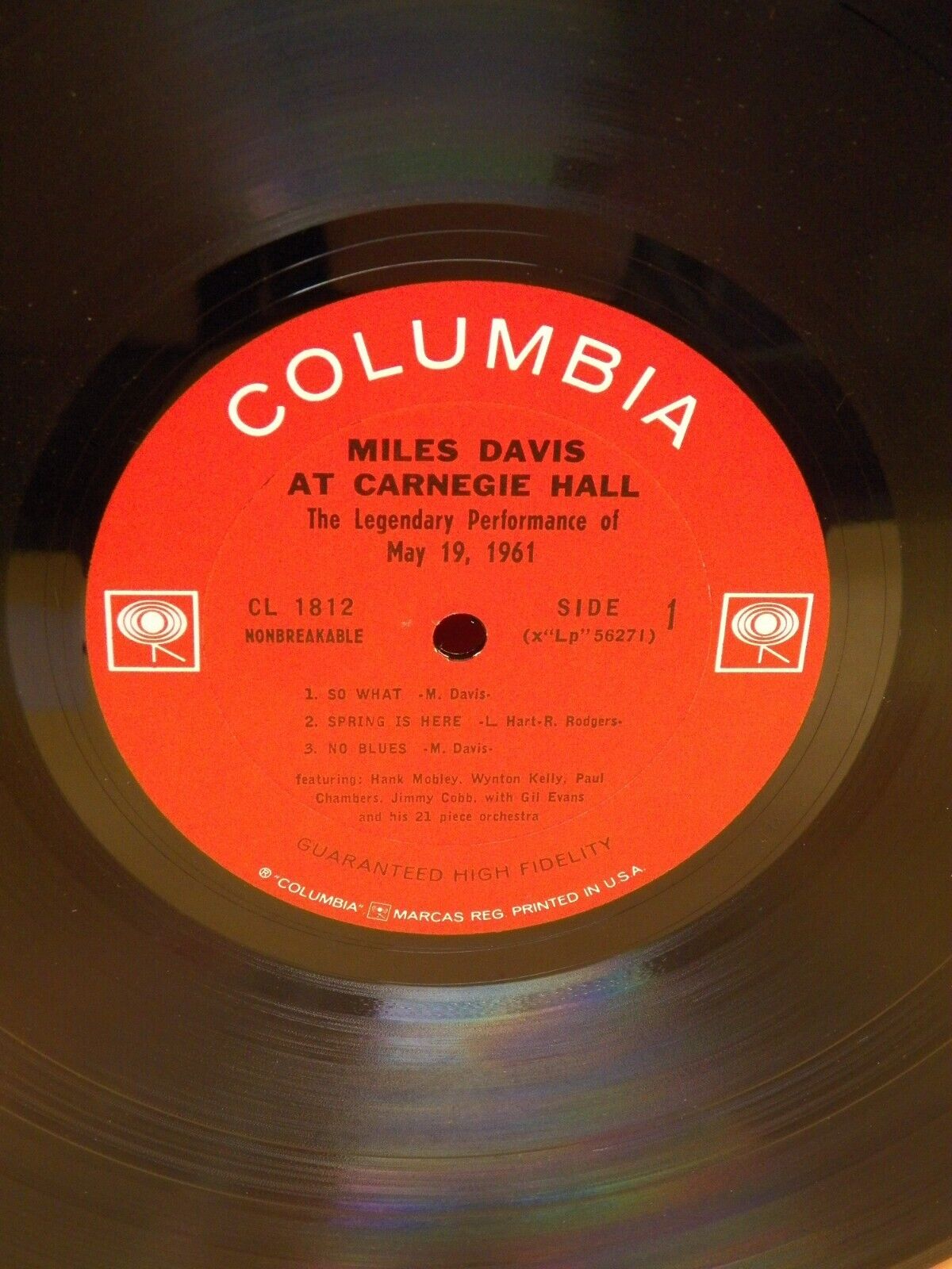 12" LP VG++/EX Miles Davis At Carnegie Hall 1962 Columbia Mono Reissue CL 1812