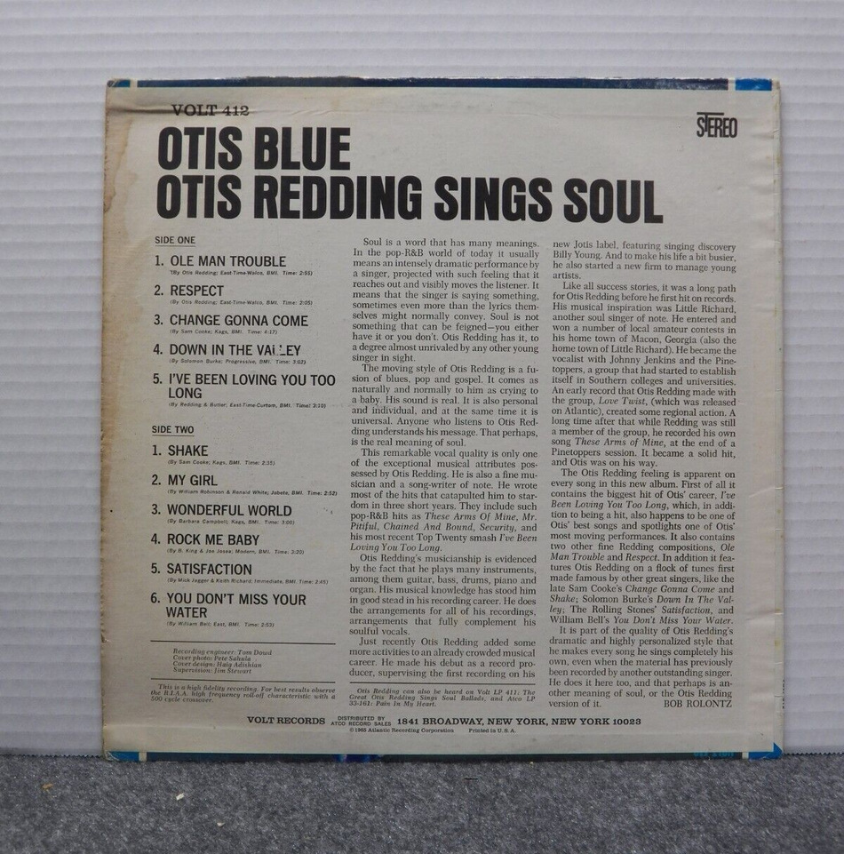 12" LP VG+ Otis Redding Otis Blue / Otis Redding Sings Soul 1965 Volt Stereo