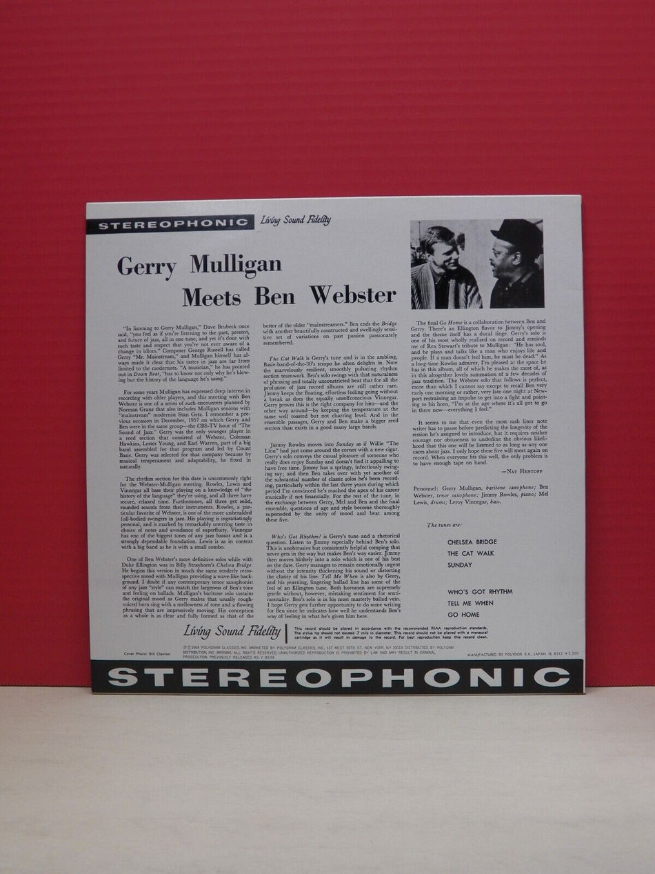 12" LP NM Gerry Mulligan Meets Ben Webster Verve Reissue Japan Import UMJ 3093