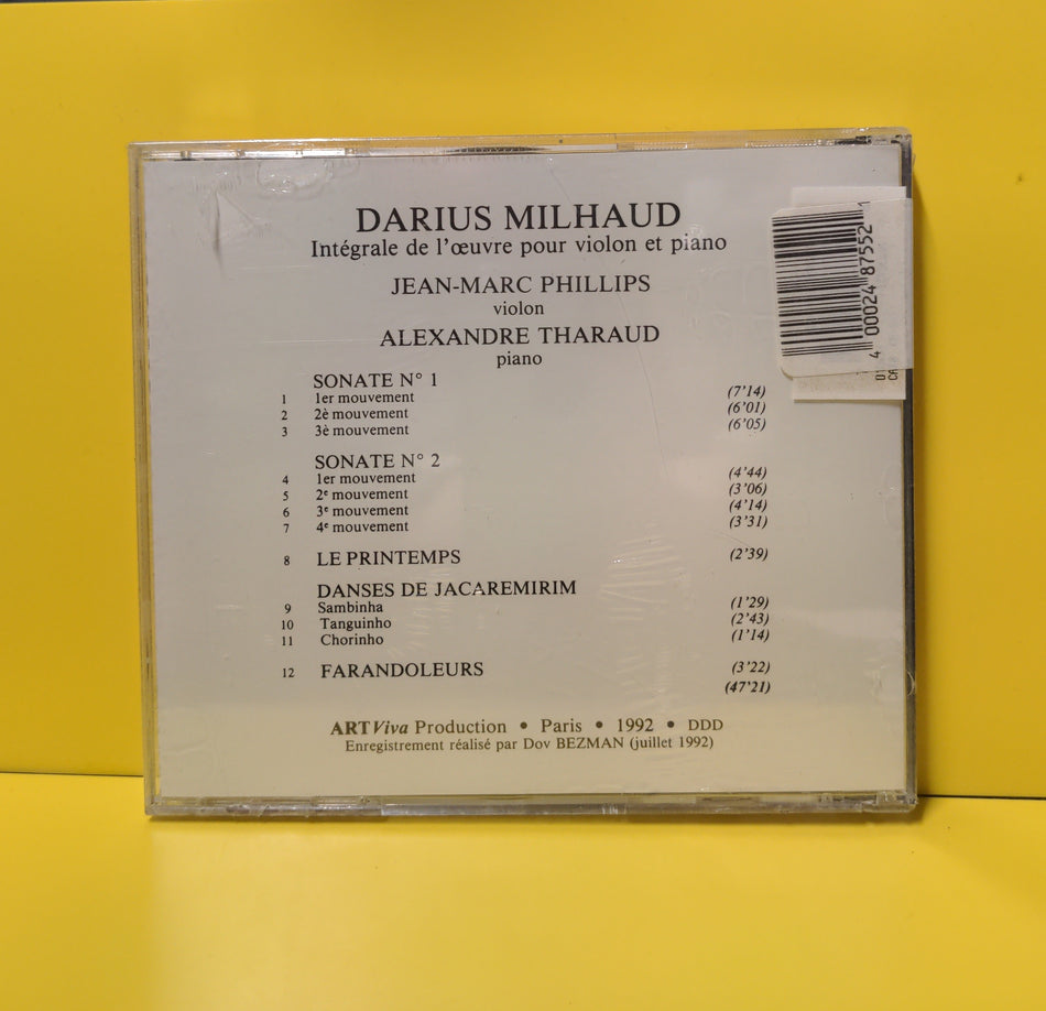 Darius Milhaud, Jean-Marc Phillips, Alexandre Tharaud - Integrale De L'Oeuvre Pour Violon Et Piano - 1992 - REF. 3002 New - Sealed - CDs