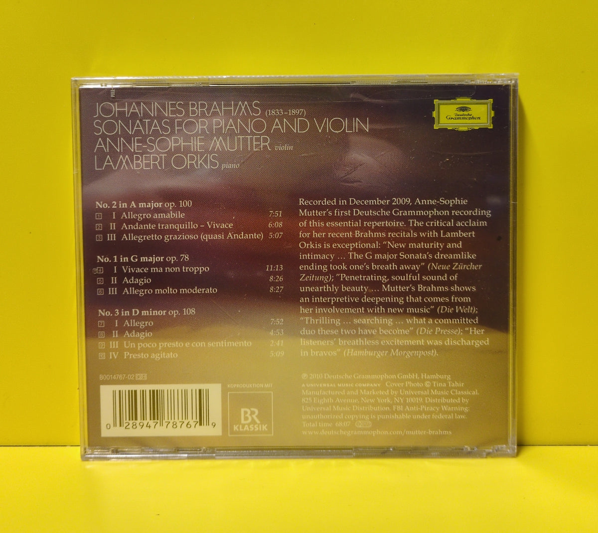 Anne-Sophie Mutter, Lambert Orkis, Brahms - The Violin Sonatas - 2010 - B0014767-02 New - Sealed - CDs