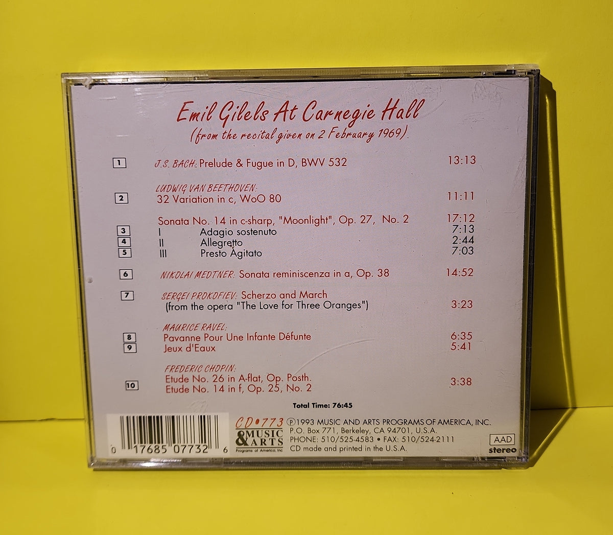 Emil Gilels - Carnegie Hall Recital, 1969 - 1993 - CD-733 Used - EX - CDs