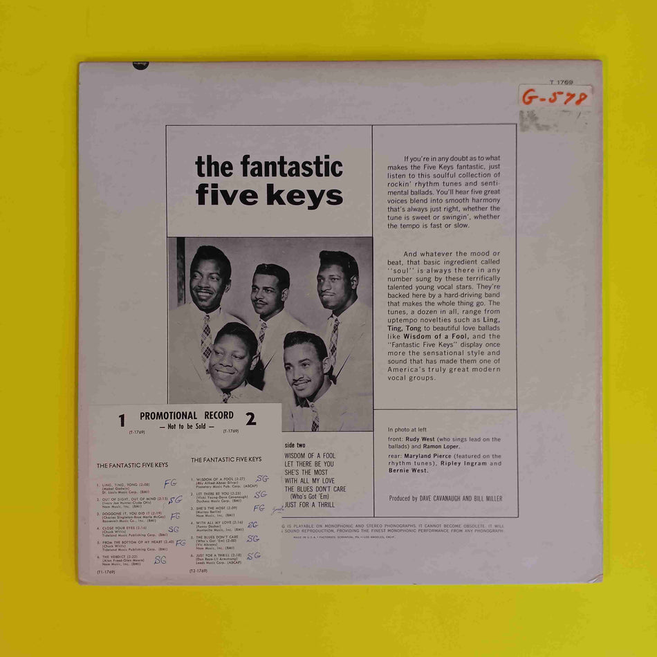 The Five Keys - The Fantastic 5 Keys ORIGINAL PROMO - 1962 - T 1769 Used - VG++ - Vinyl