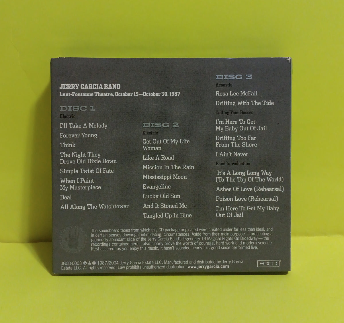 Jerry Garcia Band - Pure Jerry 3 Lunt-Fontanne NYC Oct 15-30 1987 - 2004 - JGCD0003 Used - VG++ - CDs