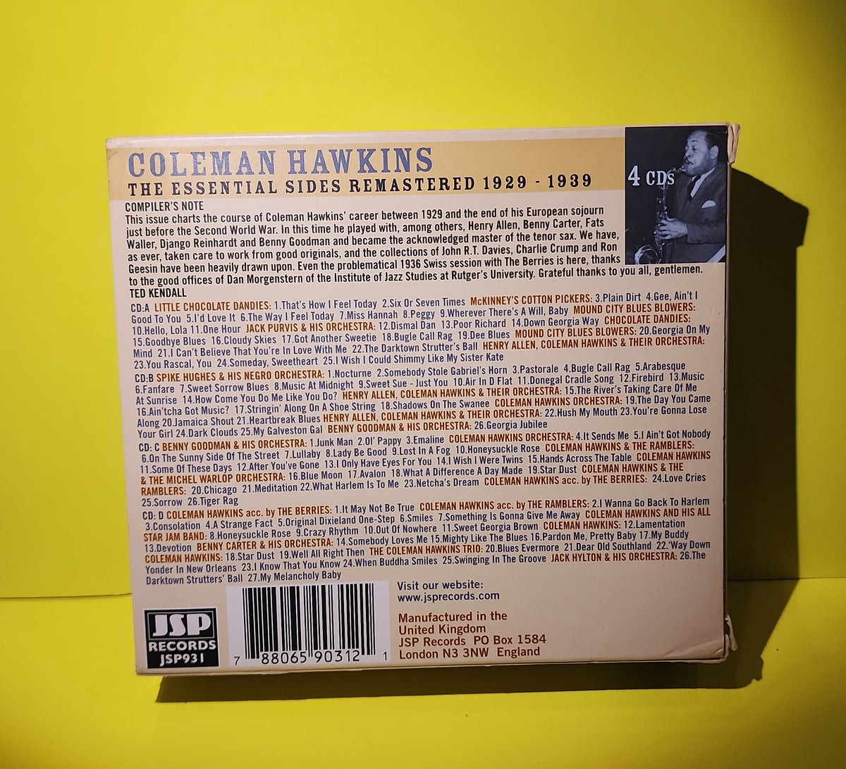 Coleman Hawkins - The Essential Sides Remastered 1929 / 4 CDs Box Set - 2006 - JSP931 Used - EX - CDs