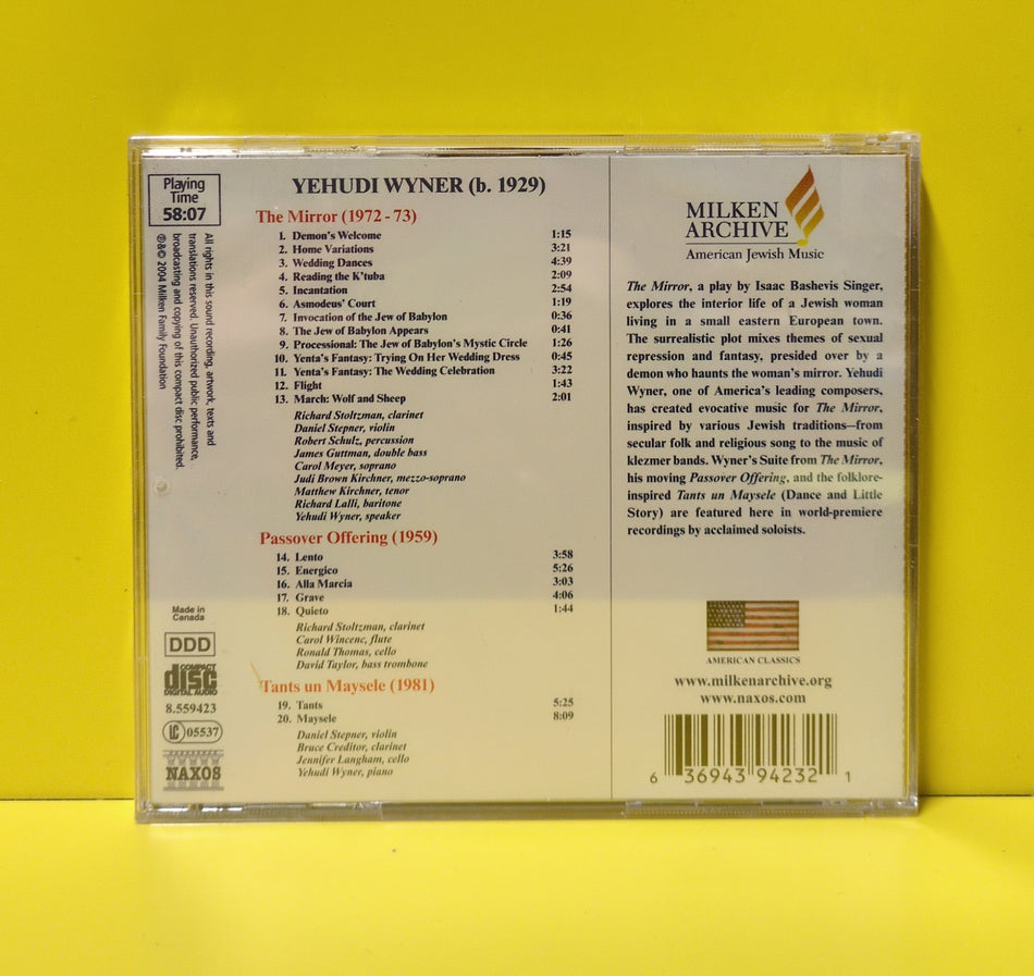 Yehudi Wyner, Richard Stoltzman, Daniel Stepner, Carol Wincene, Ronald Thomas - The Mirror / Passover Offering / Tants Un Maysele - 2004 - 8.559423 New - Sealed - CDs