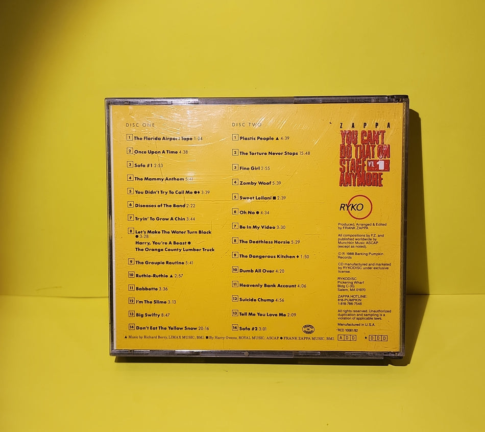 Frank Zappa  - You Can't Do That On Stage Anymore Vol.1 - 1988 - RCD 10081 Used - EX - CDs
