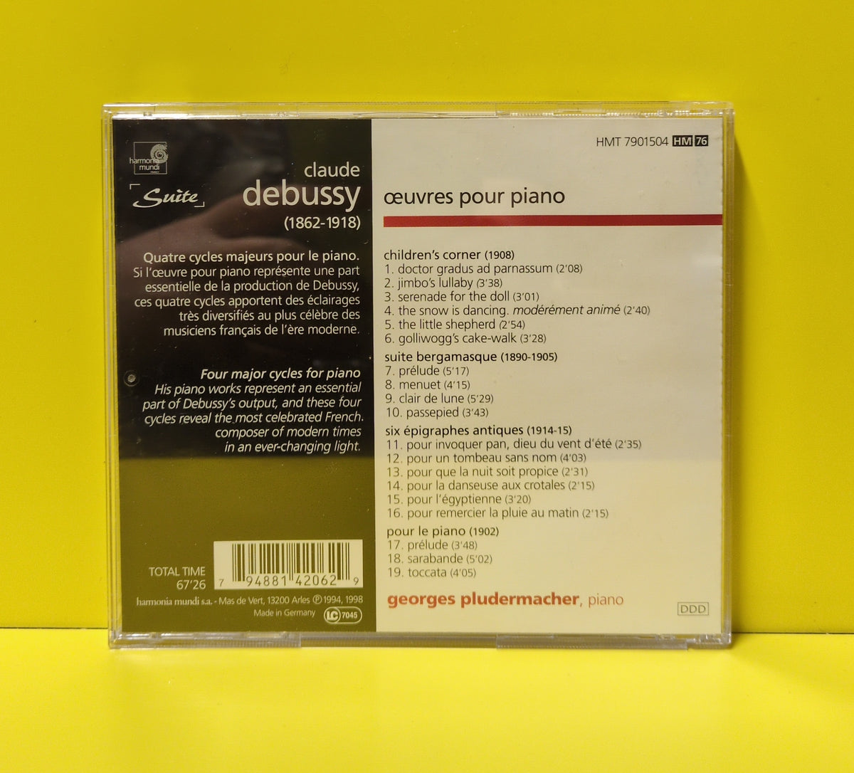 Debussy, Georges Pludermacher - Children's Corner * Suite Bergamasque * Six Epigraphes Antiques * Pour Le Piano - 1998 - HMT 7901504 Used - VG++ - CDs - Reissue