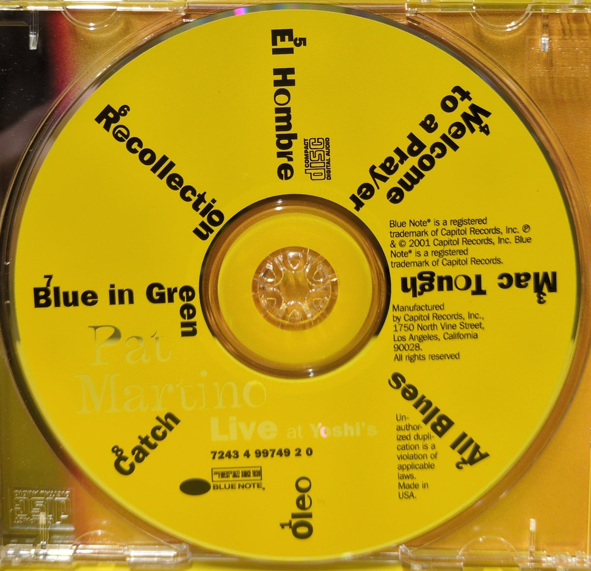 Pat Martino - Live At Yoshi's - 2001 - CDP 599749 Used - EX - CDs - Record Club Edition