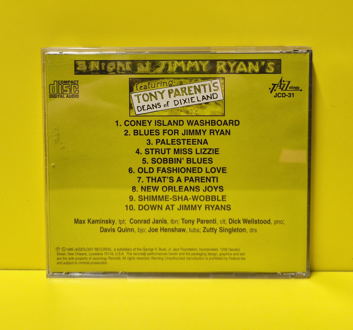 Tony Parenti And His Deans Of Dixieland - A Night At Jimmy Ryan's - 1999 - JDC-31 Used - EX - CDs