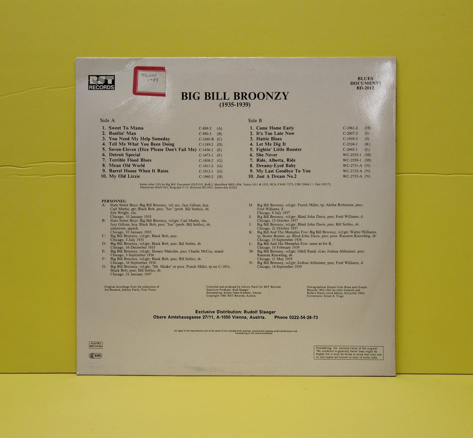 Big Bill Broonzy - Big Bill Broonzy (1935-1939) - 1987 - BD-2012 Used - EX - Vinyl
