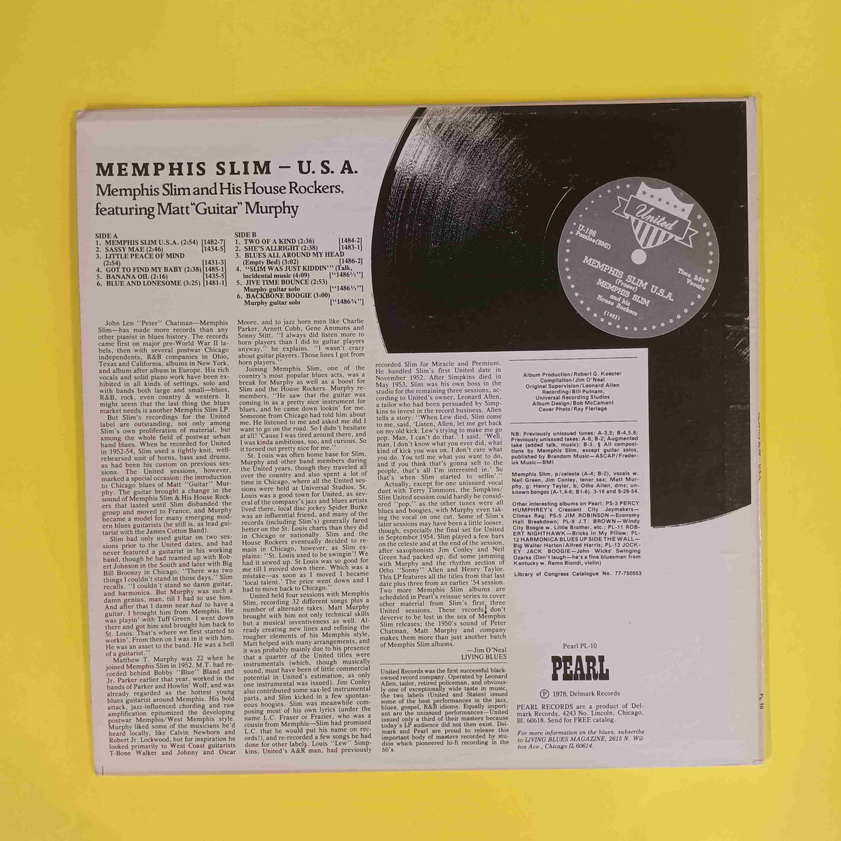 Memphis Slim & His House Rockers ft Matt Guitar Murphy - U.S.A. / OG - 1978 - PL-10 Used - EX - Vinyl