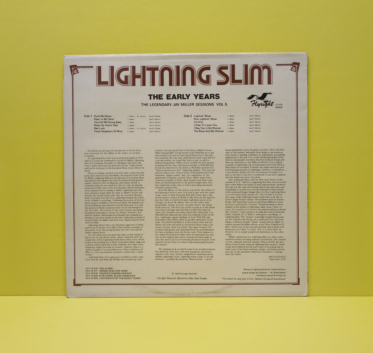 Lightning Slim - The Early Years - 1976 - LP 524 Used - VG++ - Vinyl - Mono