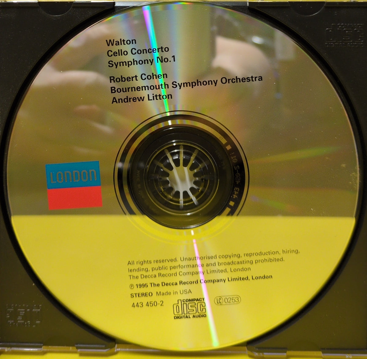 Walton, Robert Cohen, Andrew Litton, Bournemouth Symphony Orchestra - Symphony No. 1, Cello Concerto - 1995 - 443 450-2 Used - EX - CDs