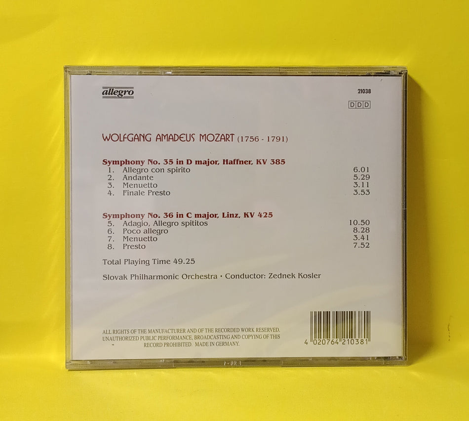 Mozart - Symphony No. 35, 36 - 21038 New - Sealed - CDs