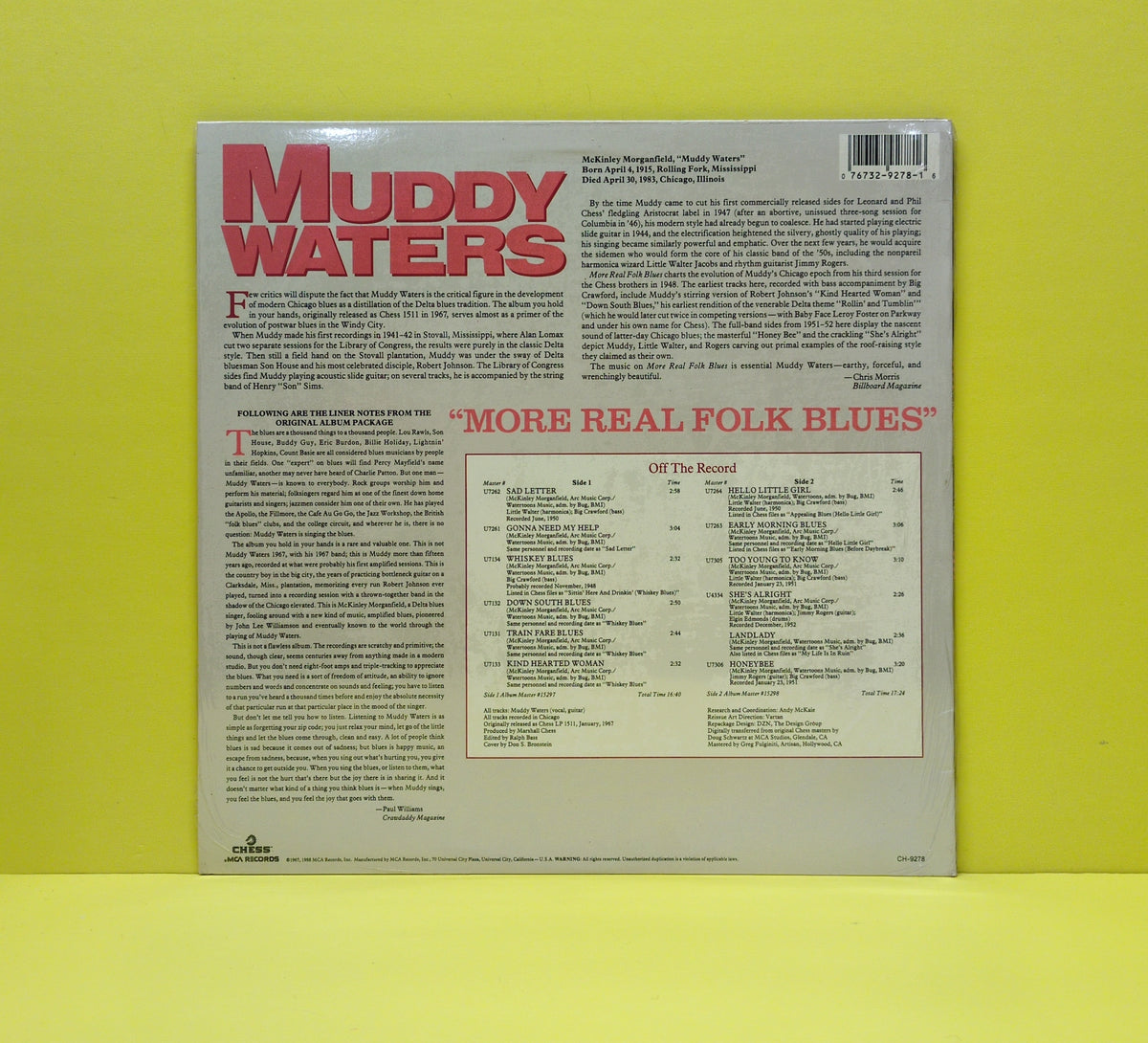 Muddy Waters - More Real Folk Blues - 1988 - CH-9278 Used - VG++ - Vinyl - Reissue