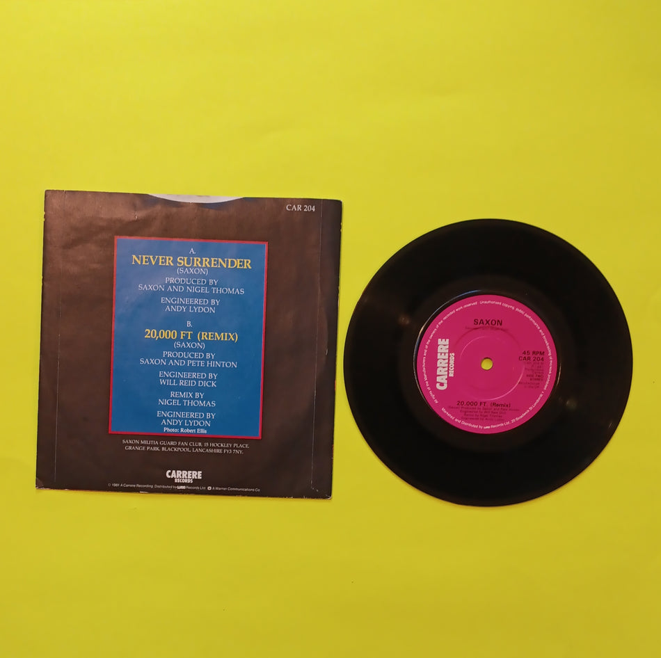 Saxon - Never Surrender / 20,000 FT Remix (UK 7") - 1981 - CAR 204 Used - VG++ - Vinyl
