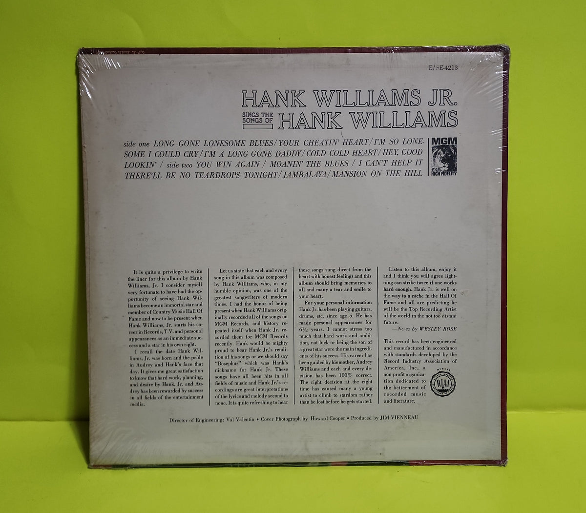 Hank Williams Jr. - Hank Williams Jr. Sings The Songs Of Hank Williams / Mono - 1964 - E/SE-4213 New - Sealed - Vinyl