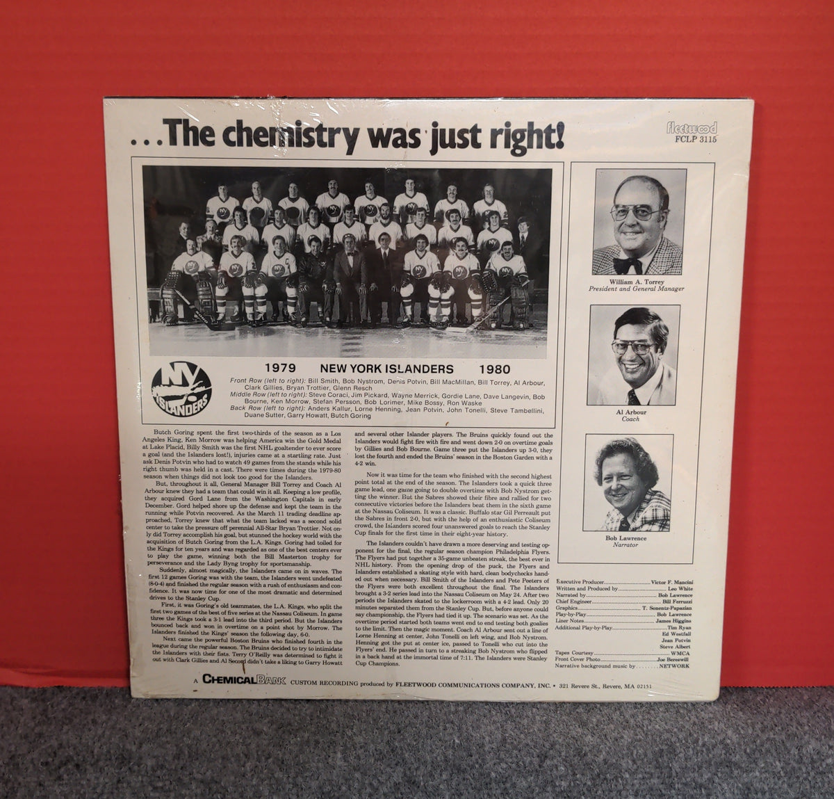 Bob Lawrence, Jonathan Schwartz, N.Y. Islanders - ...The Chemistry Was Just Right! - 1980 - FCLP 3115 New - Sealed - Vinyl