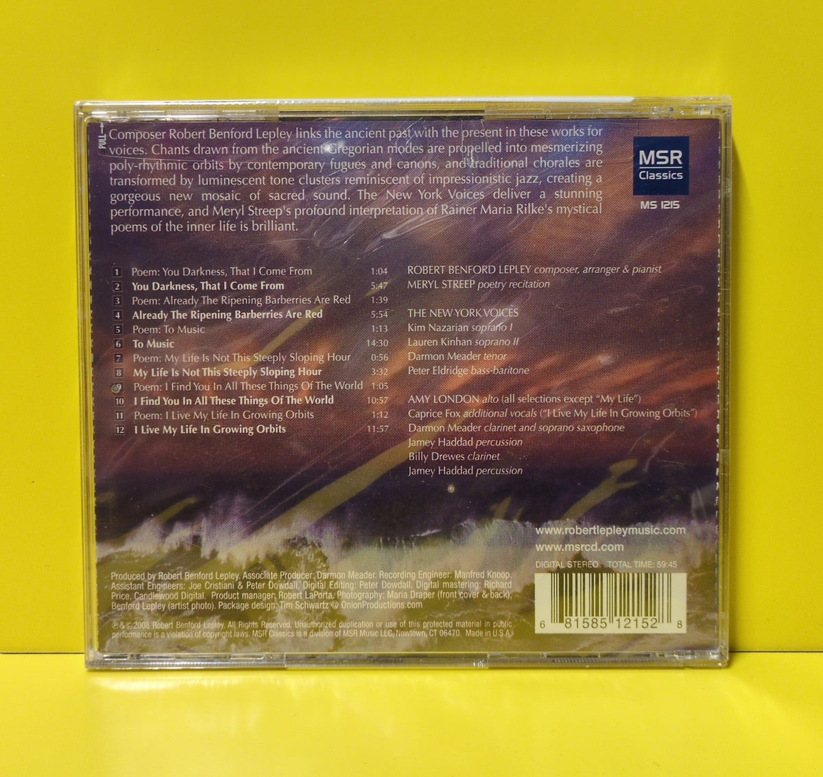 Robert Benford Lepley, Meryl Streep, The New York Voices - Visions Within (Spiritual Poems of Rainer Maria Rilke) - 2008 - MS 1215 New - Sealed - CDs