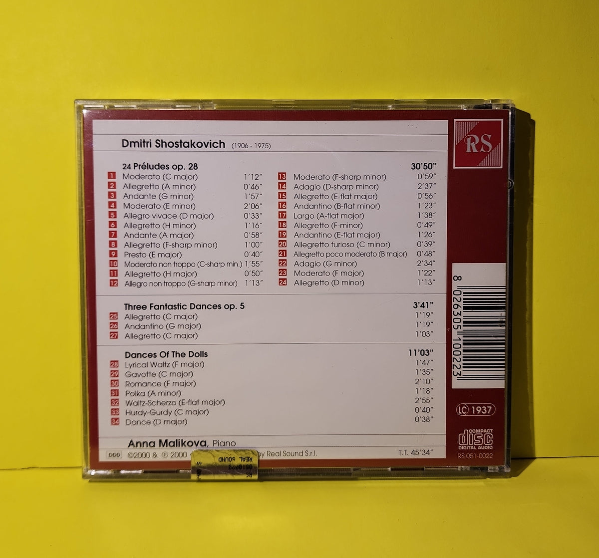 Dmitri Shostakovich: Anna Malikova - 24 Preludes / 3 Fantastic Dances / Dances of the Dolls (20 Bit) - 2000 - 051-0022 Used - VG++ - CDs