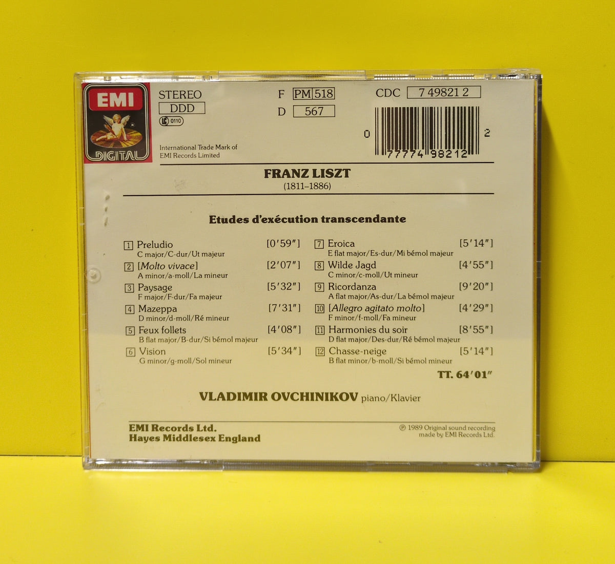 Liszt / Vladimir Ovchinikov - Etudes D'Exécution Transcendante - 1989 - CDC 7 49821 2 Used - EX - CDs