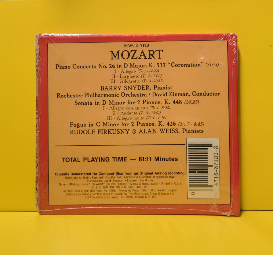 Mozart, Rochester Philharmonic Orchestra, David Zinman - Piano Concerto No. 26 "Coronation" - MWCD 7120 New - Sealed - CDs