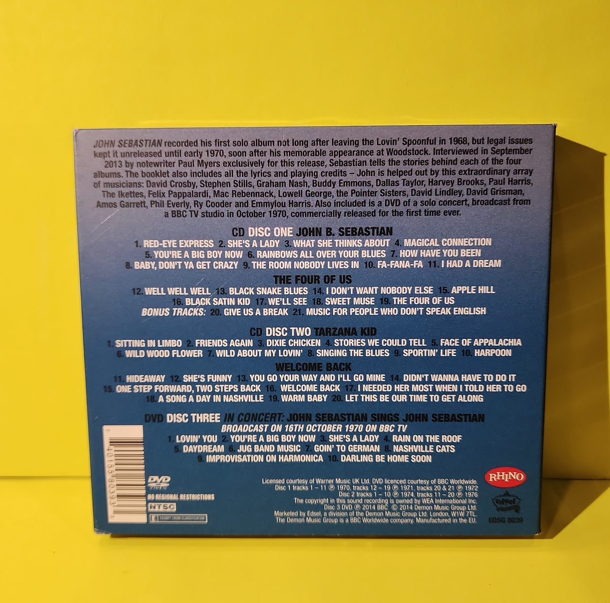 John Sebastian - John B. Sebastian + Four Of Us + Tarzana Kid + Welcome Back + BBC In Concert 1970 - 2014 - EDSG 8039 - VG++ - CDs