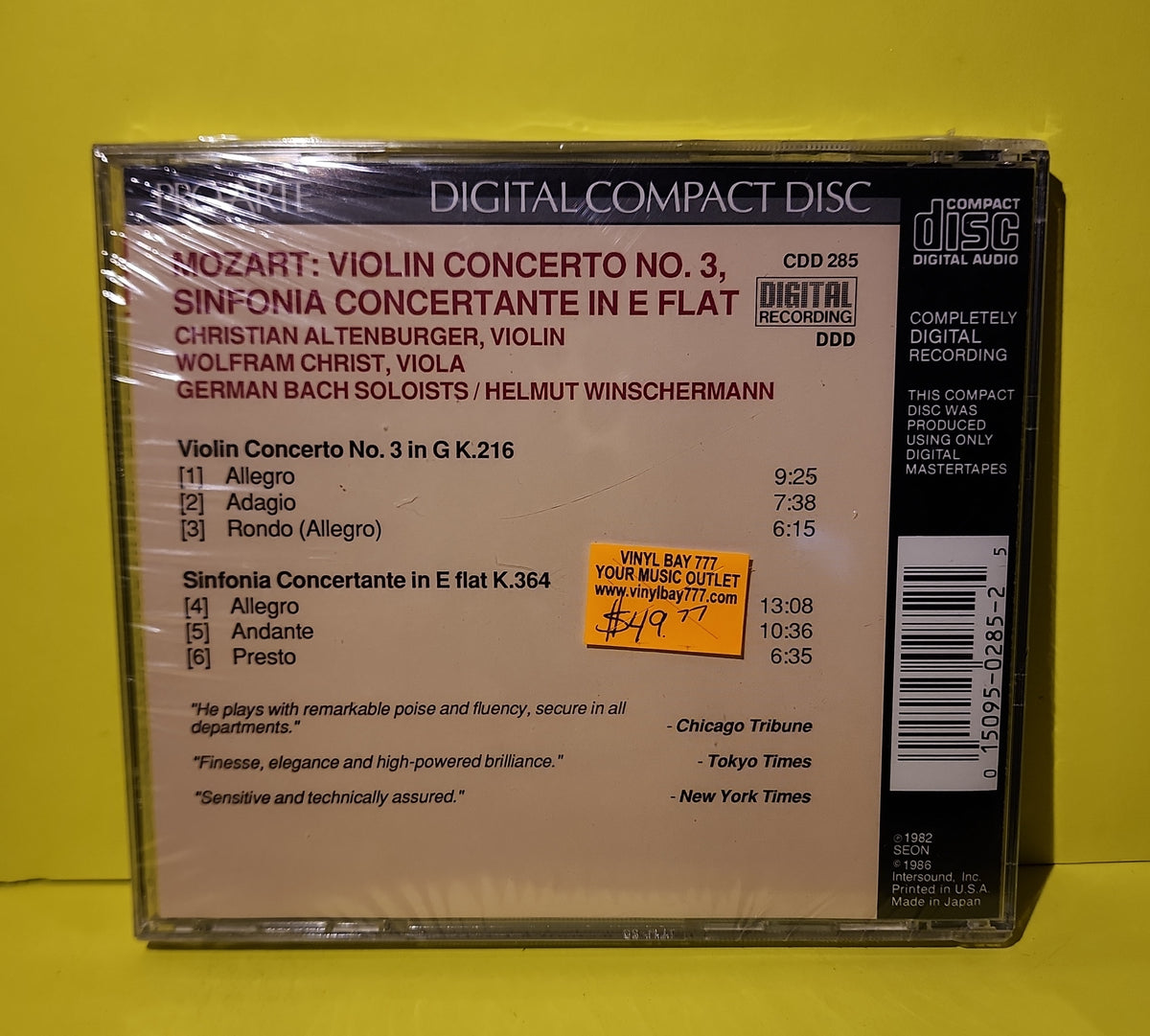 Christian Altenburger, Wolfram Christ, Helmut Winschermann - Mozart Violin Concerto No. 3 Sinfonia Concertante In E Flat - 1984 - CDD 285 New - Sealed - CDs