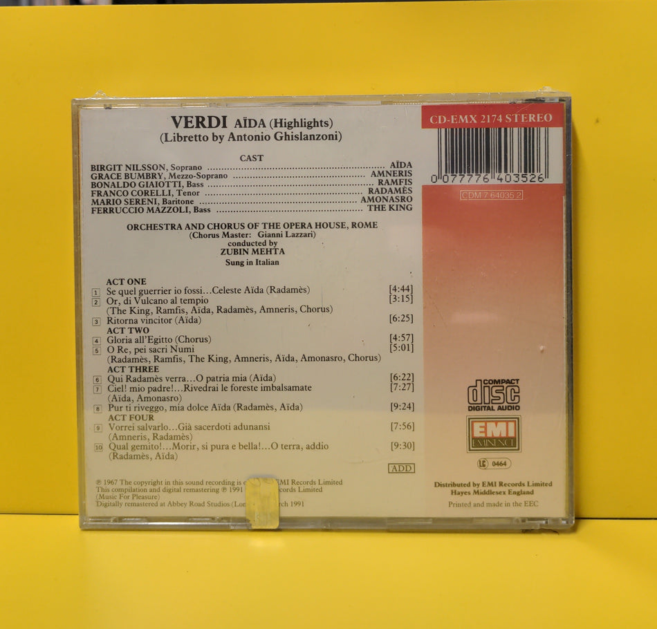 Verdi, Birgit Nilsson, Franco Corelli, Grace Bumbry, Orchestra Del Teatro Dell'Opera Di Roma, Coro Del Teatro Dell'Opera Di Roma, Zubin Mehta - Aïda (Highlights) - 1991 - 764035-2 New - Sealed - CDs