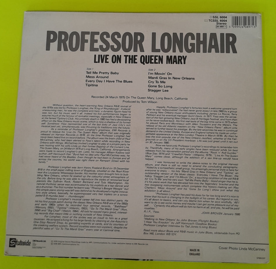 Professor Longhair - Live On The Queen Mary - 1986 - SSL 6004 Used - EX - Vinyl