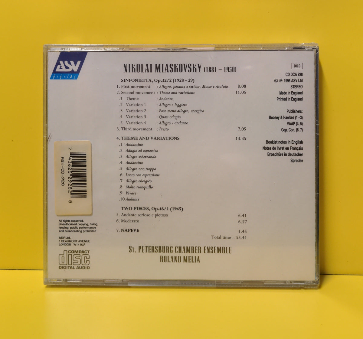 Miaskovsky, St. Petersburg Chamber Ensemble, Roland Melia - Sinfonietta For Strings/Theme and Variations/Two Pieces/Napeve - 1995 - CD DCA 928 New - Sealed - CDs