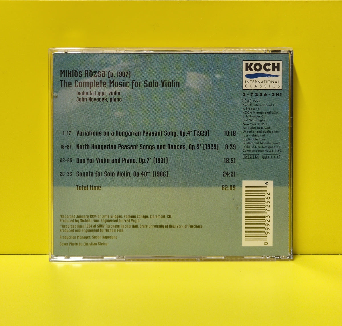 Miklós Rózsa, Isabella Lippi, John Novacek - The Complete Music For Solo Violin - 1995 - 3-7256-2 H1 Used - EX - CDs