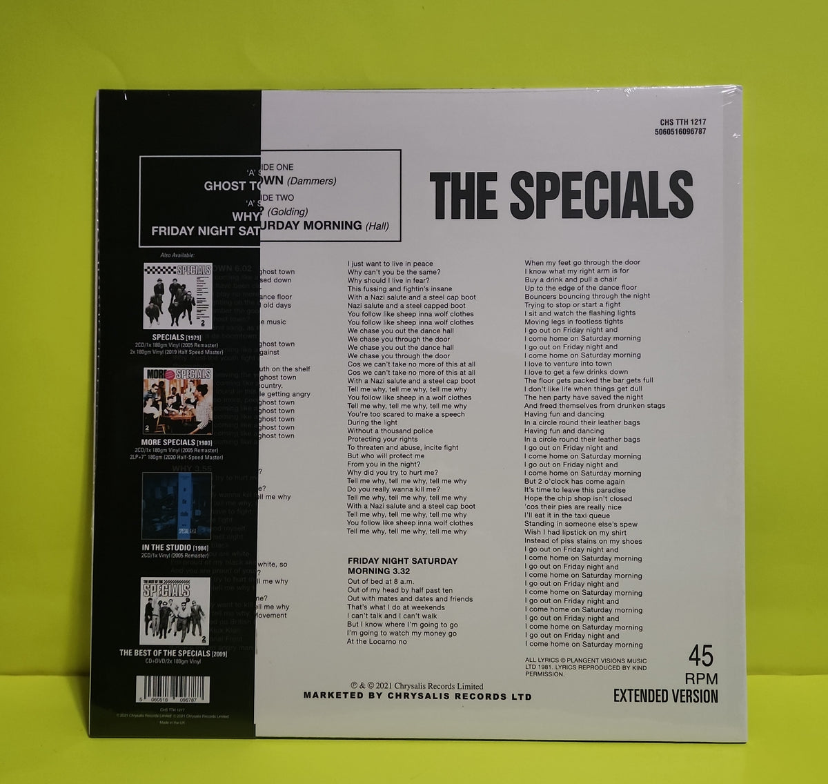 The Specials - Ghost Town / Why? / Friday Night, Saturday Morning - 2021 - CHS TTH 1217 New - Sealed - Vinyl