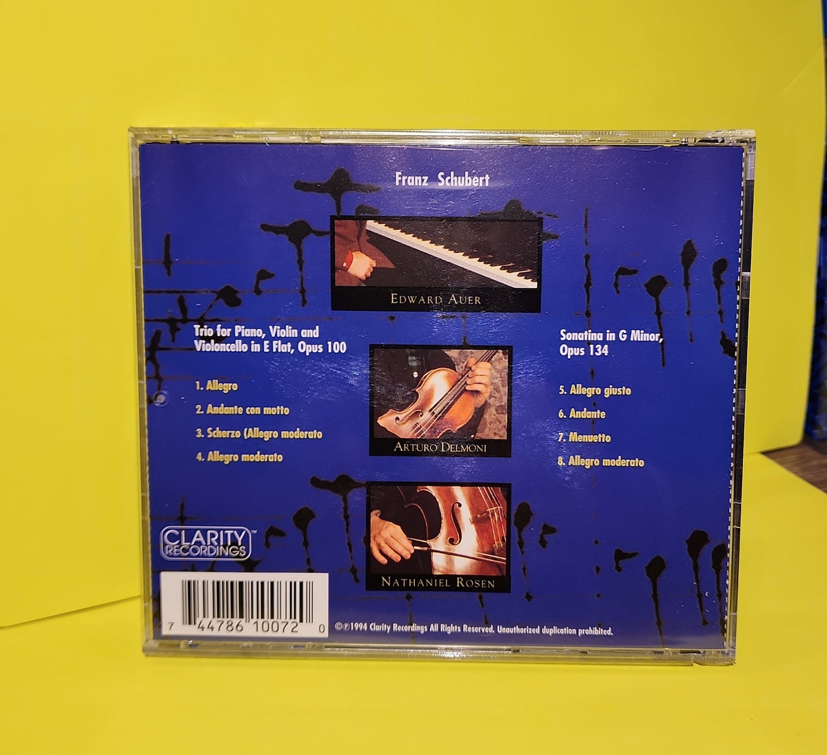 Arturo Delmoni, Edward Auer, Nathaniel Rosen - Franz Schubert Trio And Sonatina For Piano, Violin and Violincello - 1994 - CCD-1007 Used - VG++ - CDs