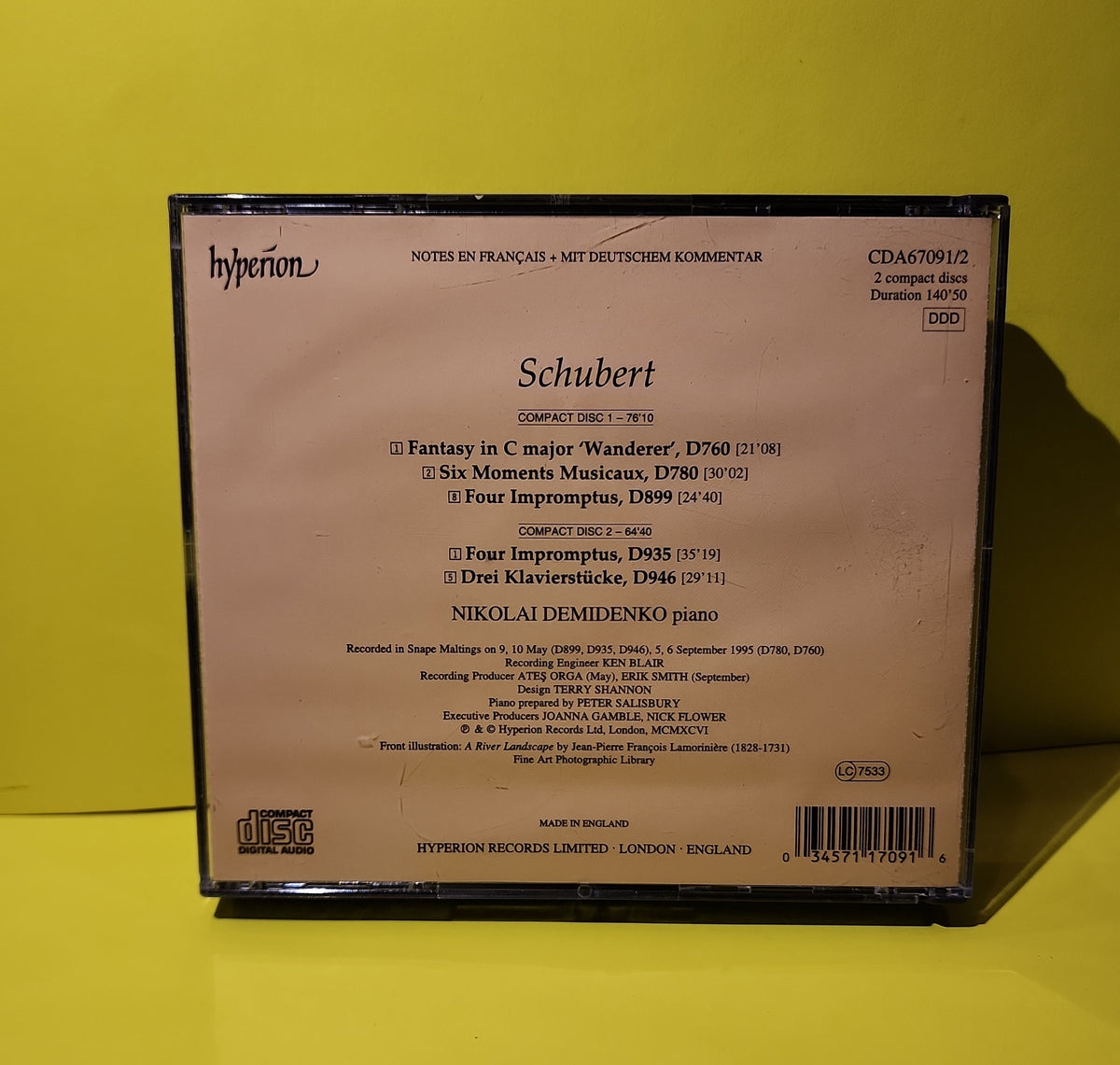 Franz Schubert, Nikolai Demidenko - Impromptus • Wanderer Fantasy • Moments Musicaux • Drei Klavierstücke - 1996 - CDA67091/2 Used - NM - CDs