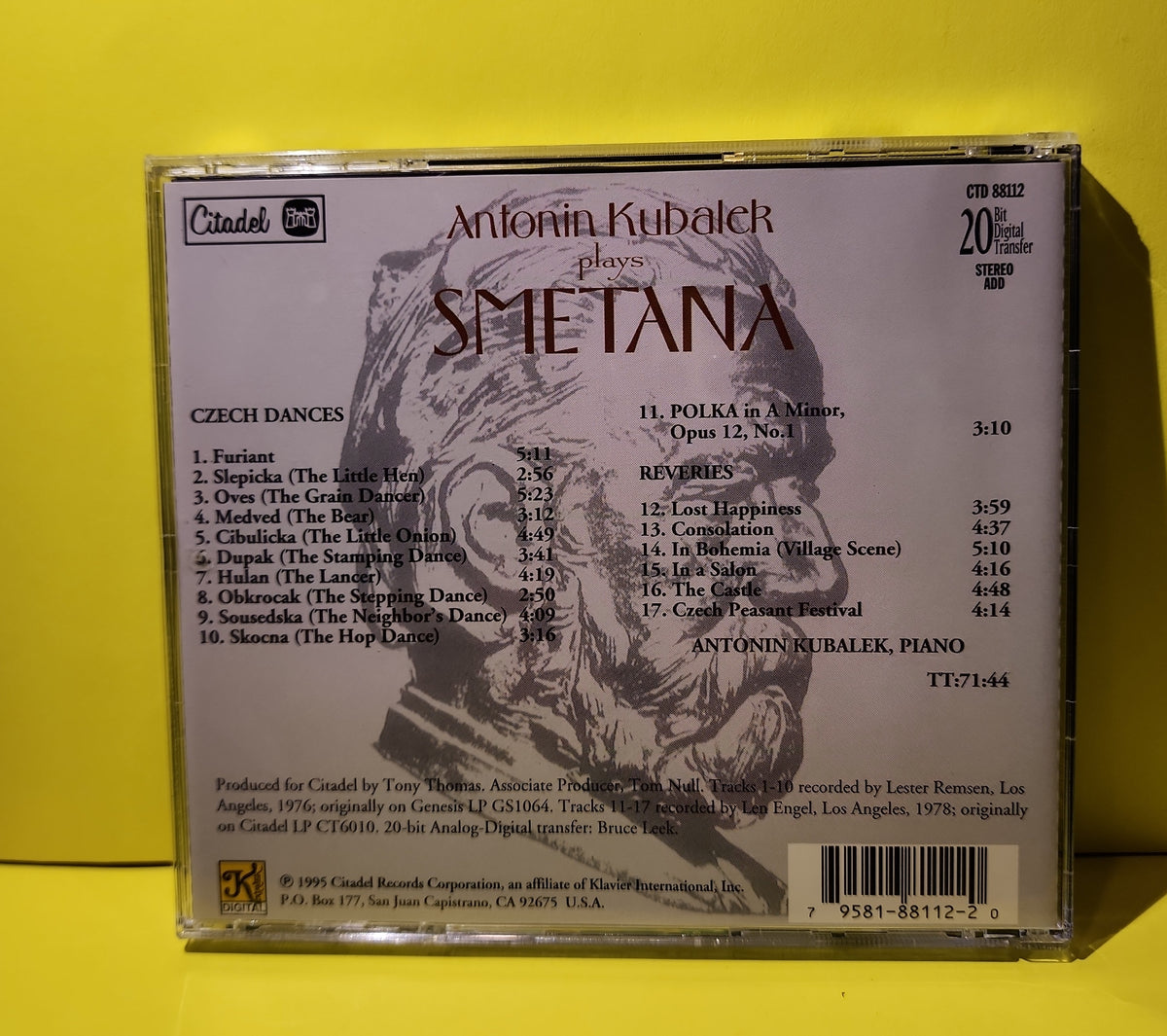 Antonin Kubalek - Antonin Kubalek Plays Smetana - 1995 - CTD 88112 Used - EX - CDs