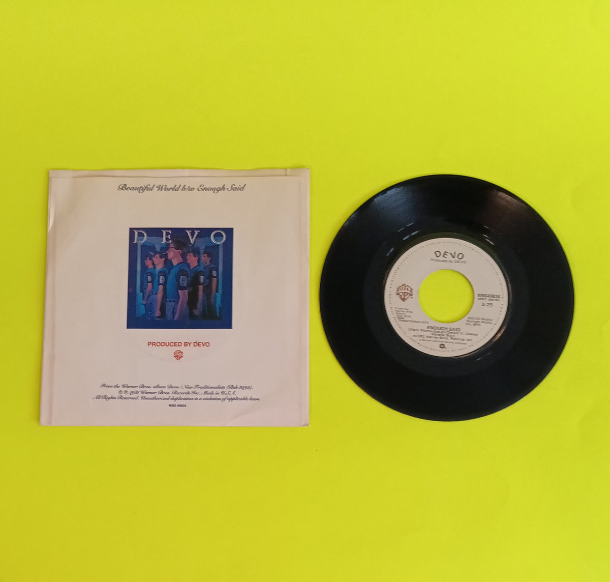 Devo - Beautiful World / Enough Said 7" - 1981 - WBS 49834 Used - VG++ - Vinyl