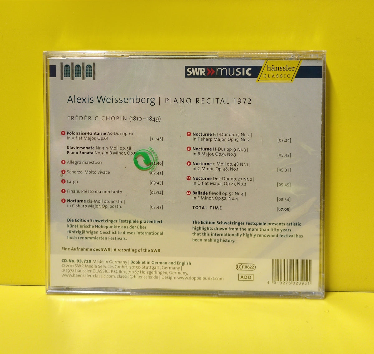 Alexis Weissenberg, Frederic Chopin - Piano Recital 1972 - 2011 - CD 93.710 New - Sealed - CDs