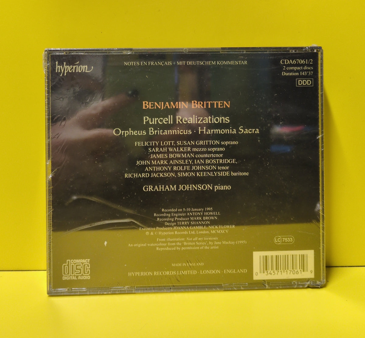 Britten, Lott, Gritton, Walker, Bowman, Ainsley, Bostridge, Johnson, Jackson, Keenlyside, Johnson - Purcell Realizations (From Harmonia Sacra, Orpheus Britannicus) - 1995 - CDA67061/2 New - Sealed - CDs