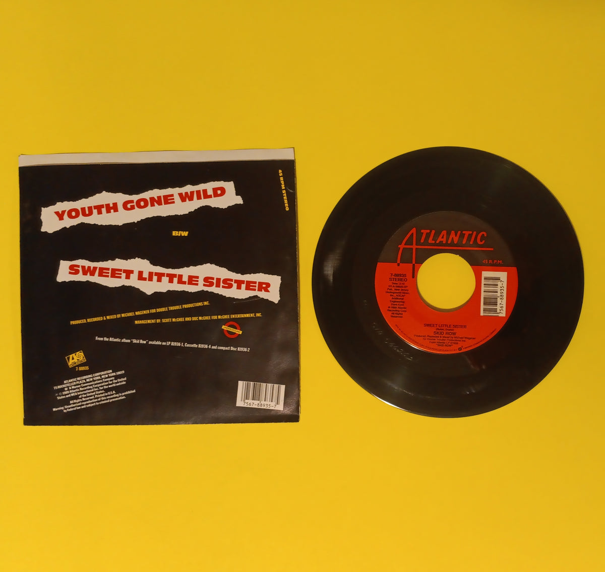 Skid Row - Youth Gone Wild / Sweet Little Sister - 1989 - 7 88935 Used - VG+ - 7" Vinyl