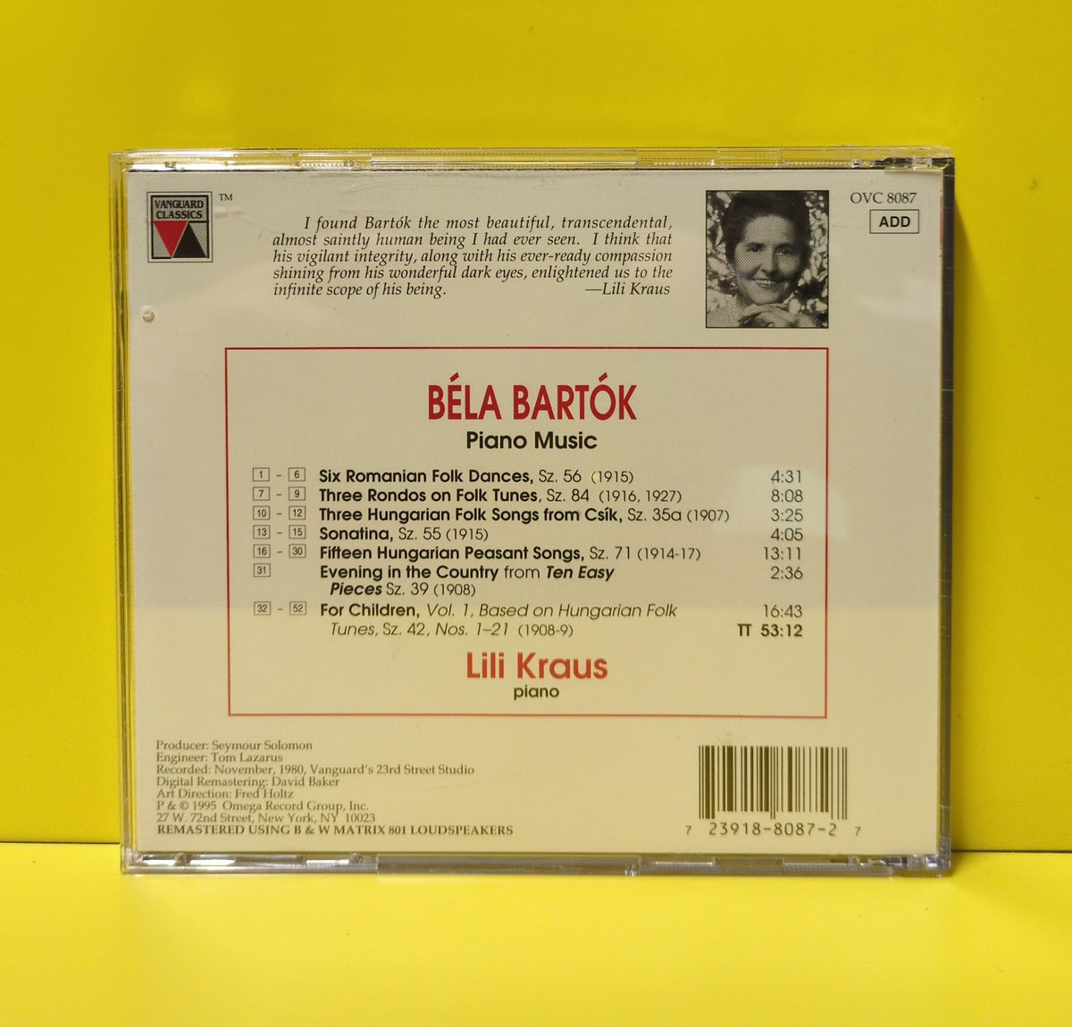 Bela Bartok, Lili Kraus - Piano Music - 1995 - OVC 8087 Used - EX - CDs