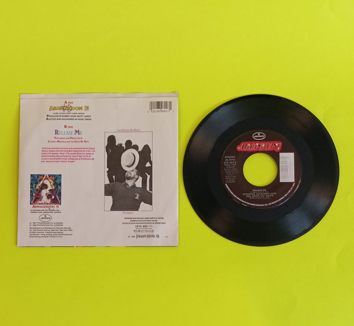 Def Leppard - Armageddon It! / Release Me 7" - 1988 - 870 692-7 Used - VG++ - Vinyl