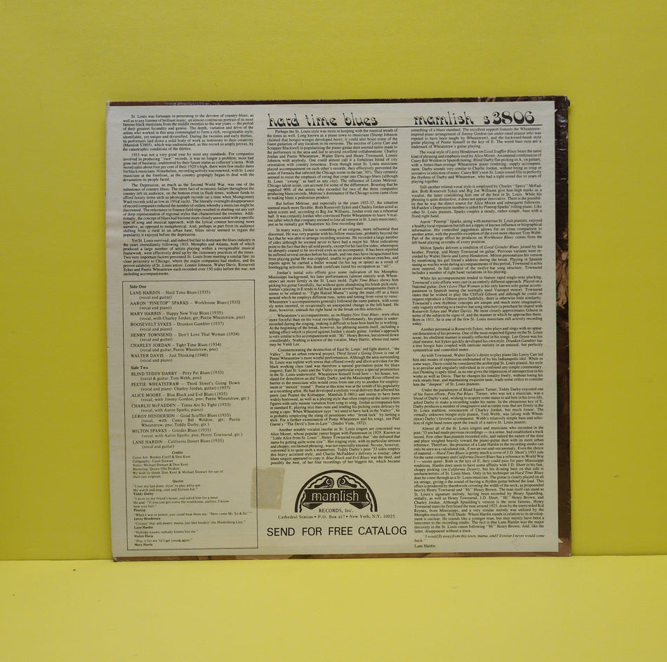 Various - Hard Time Blues - St. Louis 1933-1940 - S-3806 Used - VG++ - Vinyl